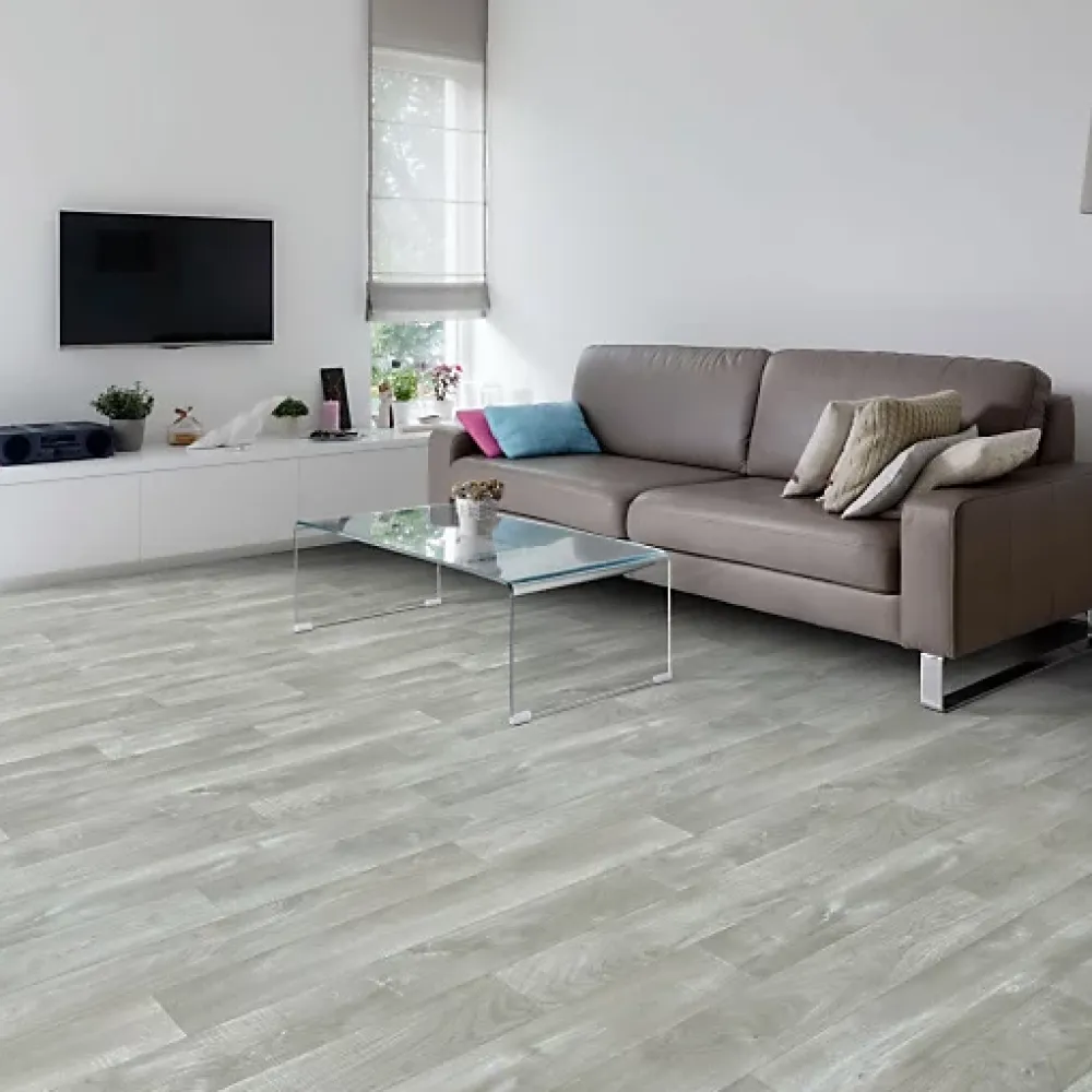 Décoweb Sol Vinyle Imitation parquet gris clair - Rouleau de 4m x 4m- Lino Sol Vinyle Pvc