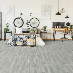 Décoweb Sol Vinyle Imitation parquet gris clair - Rouleau de 4m x 4m- Lino Sol Vinyle Pvc
