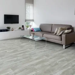 Décoweb Sol Vinyle Imitation parquet gris clair - Rouleau de 2m x 2m- Lino Sol Vinyle Pvc