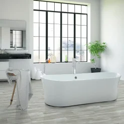 Décoweb Sol Vinyle Imitation parquet gris clair - Rouleau de 2m x 2m- Lino Sol Vinyle Pvc
