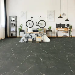 Décoweb Sol Vinyle Inspiration - Effet marbre noir - Rouleau de 4m x 5m- Lino Sol Vinyle Pvc