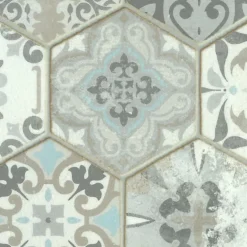 Décoweb Sol vinyle Textile effet carrelage hexagonal - Rouleau de 4m x 3m- Lino Sol Vinyle Pvc
