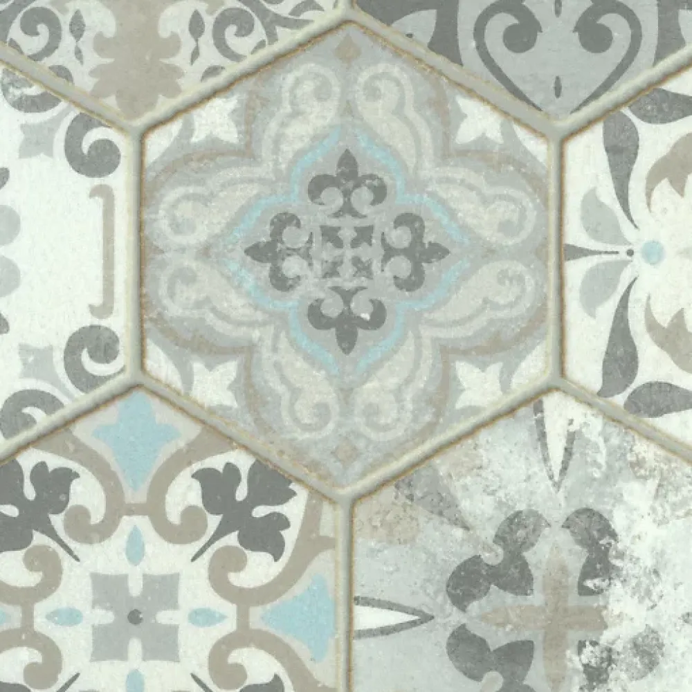 Décoweb Sol vinyle Textile effet carrelage hexagonal - Rouleau de 4m x 3m- Lino Sol Vinyle Pvc