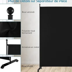 Giantex Séparateur de Pièce 184 x 184 cm, Paravent de Confidentialité sur roulettes, Paravent Autoportant pour Salon, Chambre, Noir- Cloison Amovible