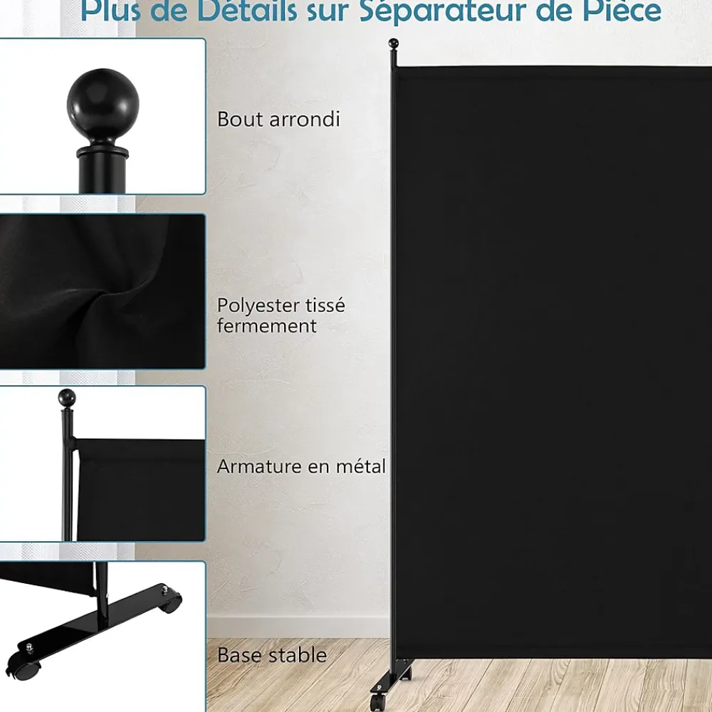 Giantex Séparateur de Pièce 184 x 184 cm, Paravent de Confidentialité sur roulettes, Paravent Autoportant pour Salon, Chambre, Noir- Cloison Amovible