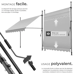 Tectake Auvent Et Marquise<Store à pince sans perçage en polyester 200 x 180 cm gris clair