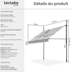 Tectake Auvent Et Marquise<Store à pince sans perçage en polyester 200 x 180 cm gris clair