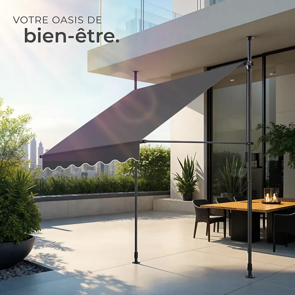 Tectake Auvent Et Marquise<Store à pince sans perçage en polyester 150 x 180 cm gris