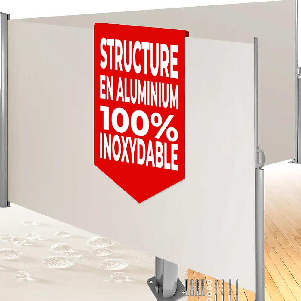 Tectake Store latéral double 160 x 600 cm en Aluminium beige- Auvent Et Marquise
