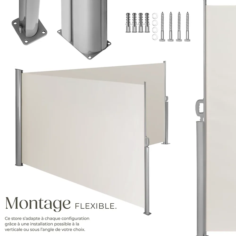 Tectake Store latéral double 160 x 600 cm en Aluminium beige- Auvent Et Marquise