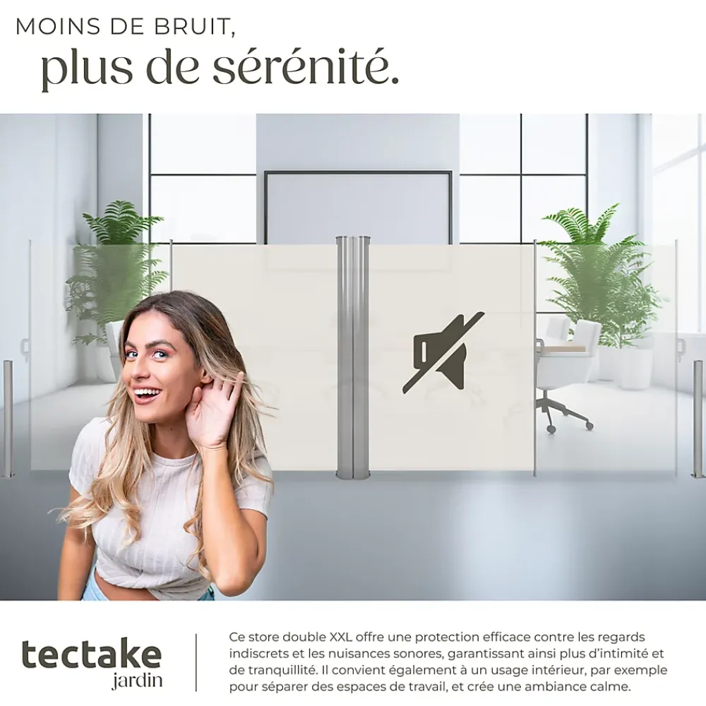 Tectake Store latéral double 160 x 600 cm en Aluminium beige- Auvent Et Marquise