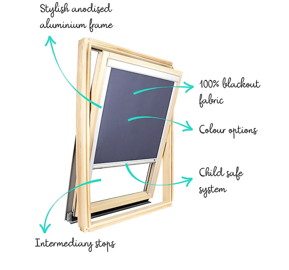 Avosdim Store occultant pour fenêtre de toit ROTO - Noir - avec un vitrage de H 103,5 x 100 cm- Store De Fenêtre De Toit