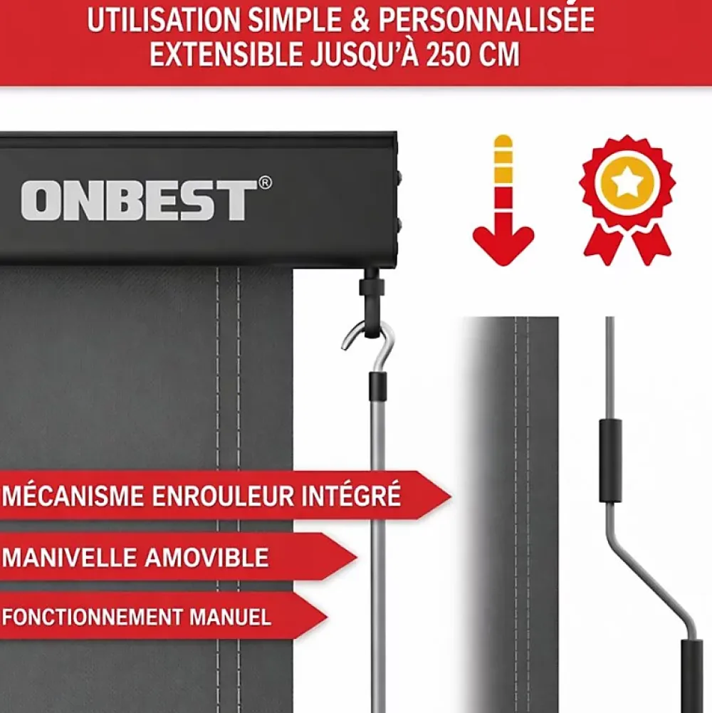 Bb Loisir Store Vertical 160x250cm extensible avec manivelle intérieur et extérieur balcon et terre- Auvent Et Marquise