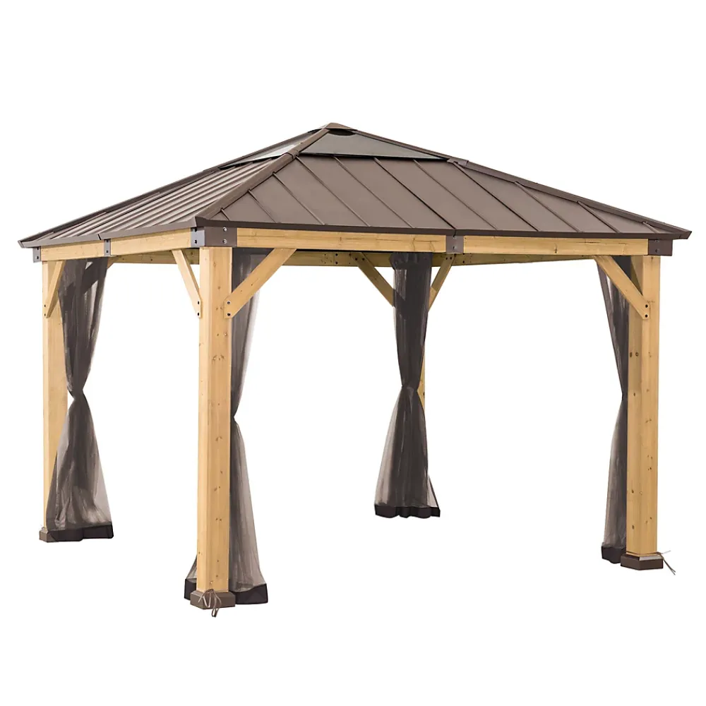 Sunjoy Filet pour tonnelle en bois de cèdre 336cm x 336cm- Moustiquaire Pour Tonnelle Et Pergola
