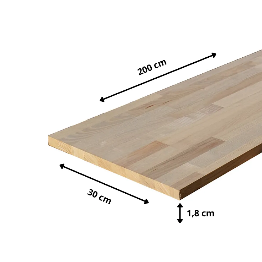 Wood&Sens Tablette Bois Et Mélaminé<Tablette Frêne bois massif, L.200 x l.30 cm, Ep.18 mm