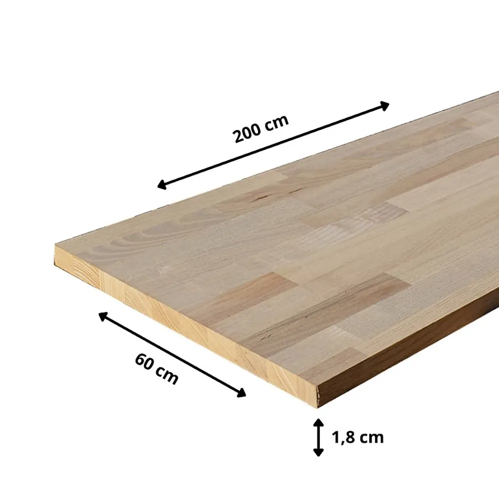 Wood&Sens Tablette Bois Et Mélaminé<Tablette Frêne bois massif, L.200 x l.60 cm, Ep.18 mm