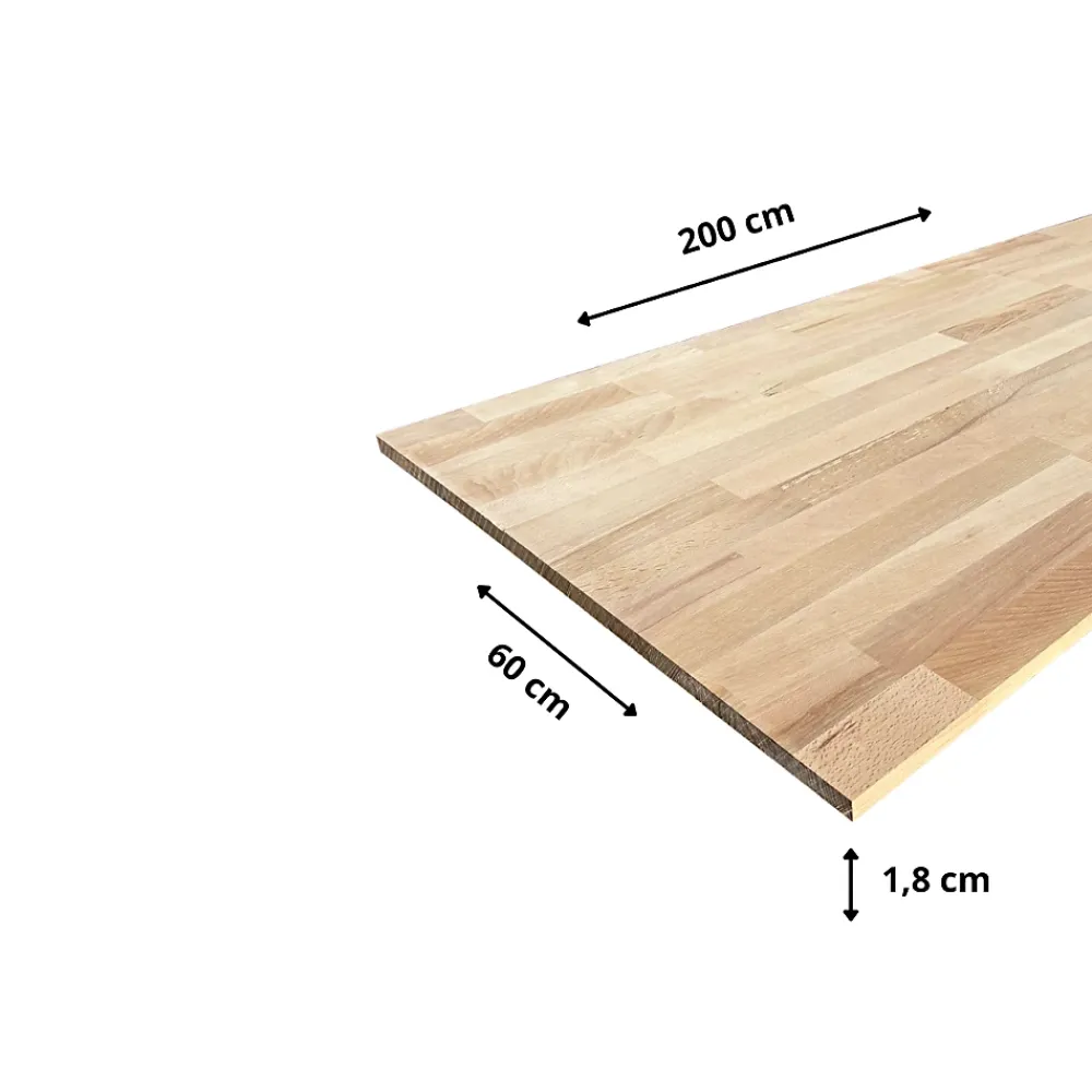 Wood&Sens Tablette Bois Et Mélaminé<Tablette Hêtre Massif Lamellé Collé Abouté, L.200 cm x l.60 cm, Ep.18 mm