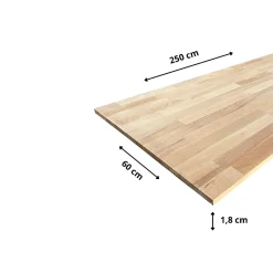 Wood&Sens Tablette Bois Et Mélaminé<Tablette Hêtre Massif Lamellé Collé Abouté, L.250 cm x l.60 cm, Ep.18 mm