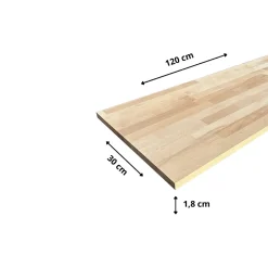 Wood&Sens Tablette Bois Et Mélaminé<Tablette Hêtre Massif Lamellé Collé Abouté, L.120 cm x l.30 cm, Ep.18 mm
