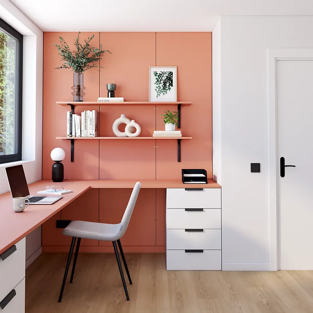 Tablette mélaminée Ninna couleur terracotta 250x50x1.8 Cm- Tablette Bois Et Mélaminé|Panneau Décoratif En Bois