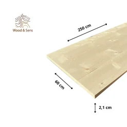 Wood&Sens Tablette Sapin bois massif, L.250 x l.60 cm, Ep.21 mm- Tablette Bois Et Mélaminé