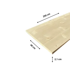 Wood&Sens Tablette Bois Et Mélaminé<Tablette Sapin bois massif, L.250 x l.40 cm, Ep.21 mm
