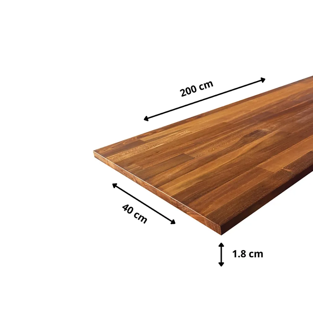 Wood&Sens Tablette Teck huilé bois massif, L.200 x l.40 cm, Ep.18 mm- Tablette Bois Et Mélaminé