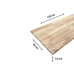 Wood&Sens Tablette Teck Massif Abouté, L.120 cm x l.30 cm, Ep.18 mm- Tablette Bois Et Mélaminé