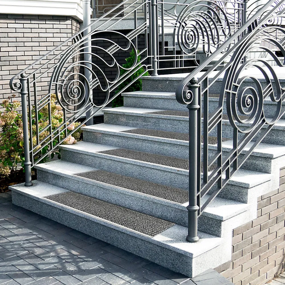 Floordirekt Tapis d'escalier sécurisé Avec rail en aluminium Gris anthracite 24 x 60 cm -- Accessoire D'Escalier
