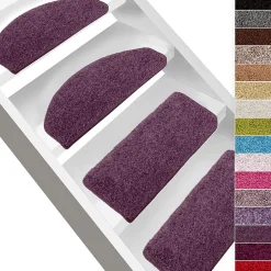 Floordirekt Tapis d'escalier Shaggy Barcelona Violet Demi-circulaire 23,5 x 65 cm- Accessoire D'Escalier