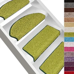 Floordirekt Accessoire D'Escalier<Tapis d'escalier Shaggy Barcelona Vert Demi-circulaire 23,5 x 65 cm