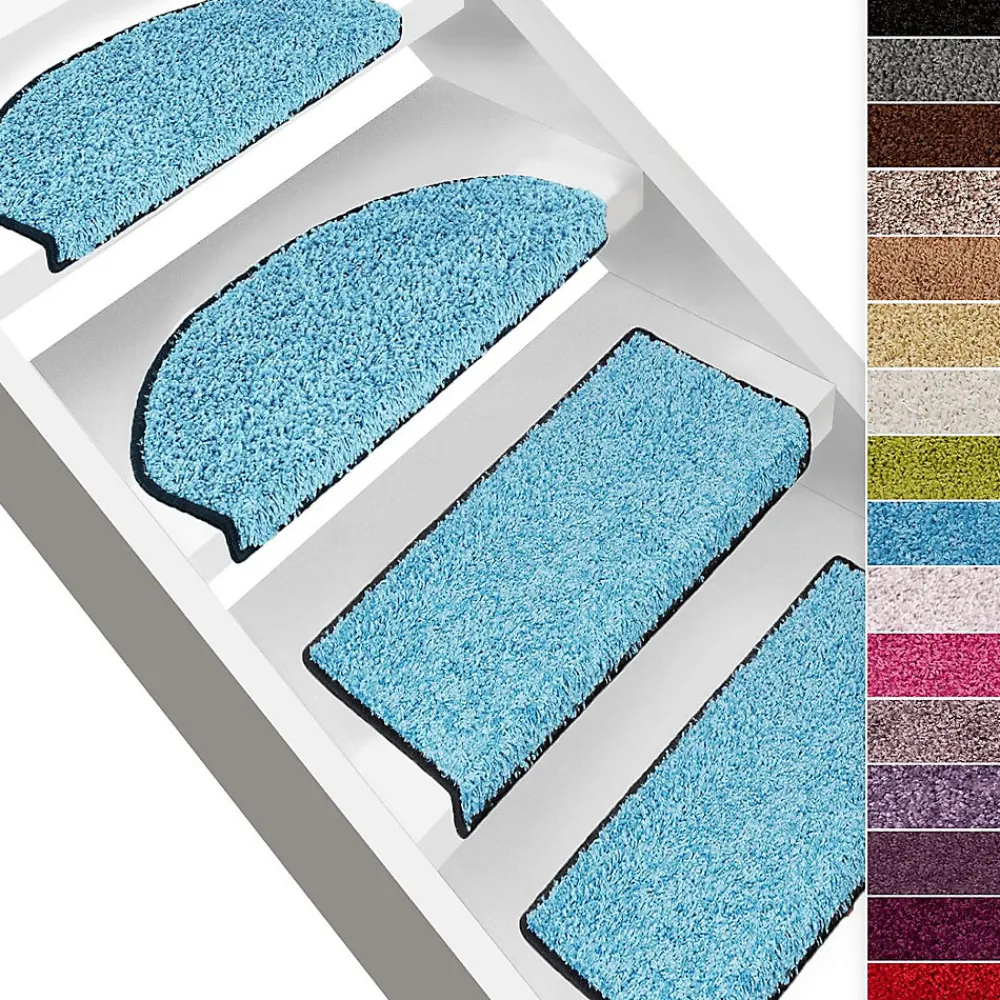 Floordirekt Accessoire D'Escalier<Tapis d'escalier Shaggy Barcelona Bleu clair Rectangulaire 23,5 x 65 cm