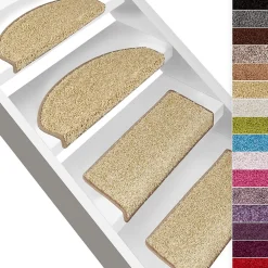 Floordirekt Tapis d'escalier Shaggy Barcelona Beige Demi-circulaire 23,5 x 65 cm- Accessoire D'Escalier