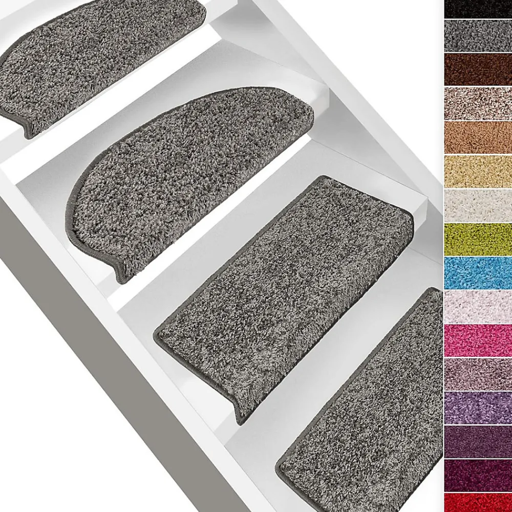Floordirekt Accessoire D'Escalier<Tapis d'escalier Shaggy Barcelona Gris Demi-circulaire 23,5 x 65 cm