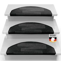 Floordirekt Tapis d'escalier Via Veneto Noir Demi-circulaire -- Accessoire D'Escalier