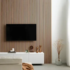 Tasseau décoratif lambris lamelles bois coloris naturel l.250 x l.30 x ep.1 cm- Panneau Tasseau Bois|Lambris Mural