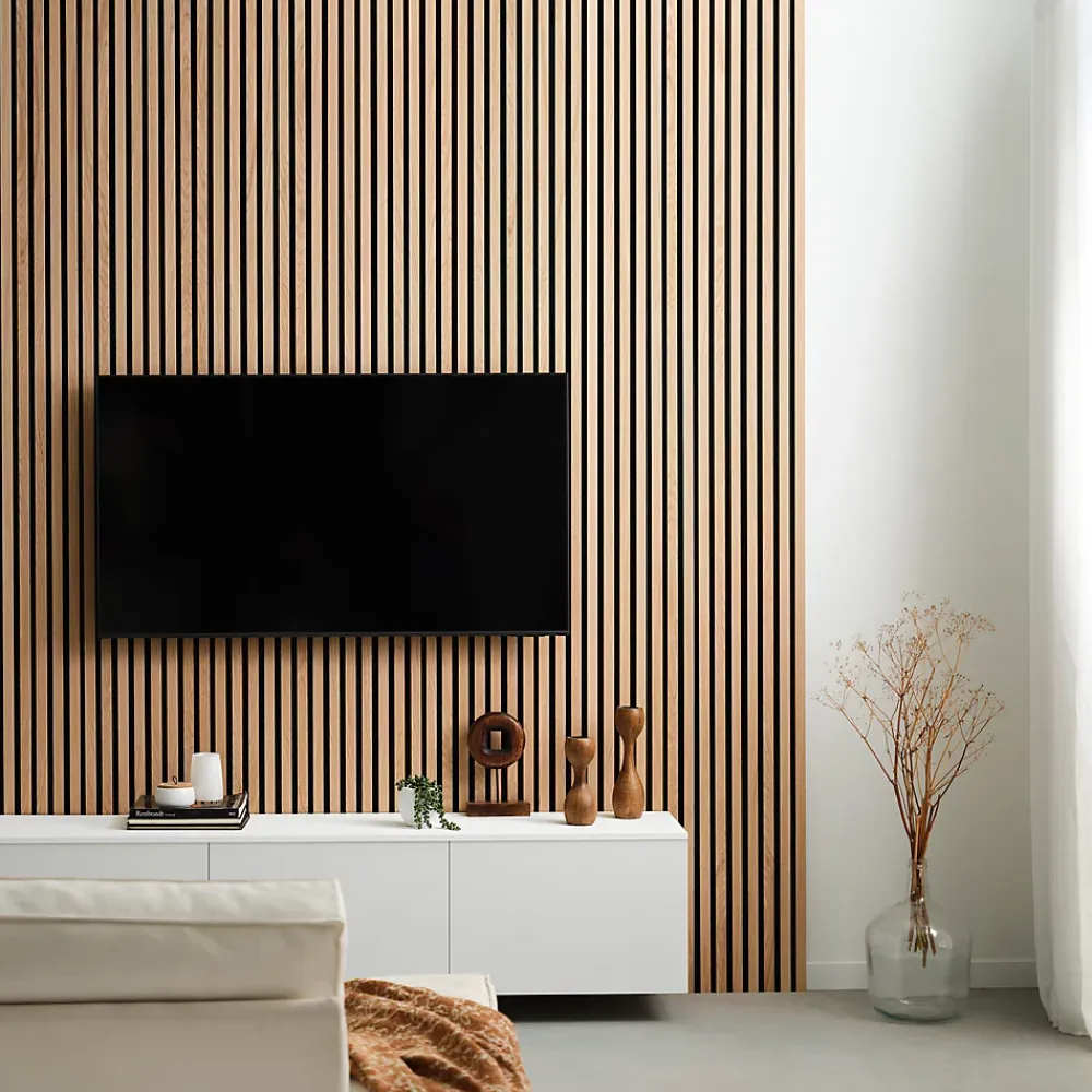 Tasseau décoratif lambris lamelles bois coloris naturel l.250 x l.30 x ep.1 cm- Panneau Tasseau Bois|Lambris Mural