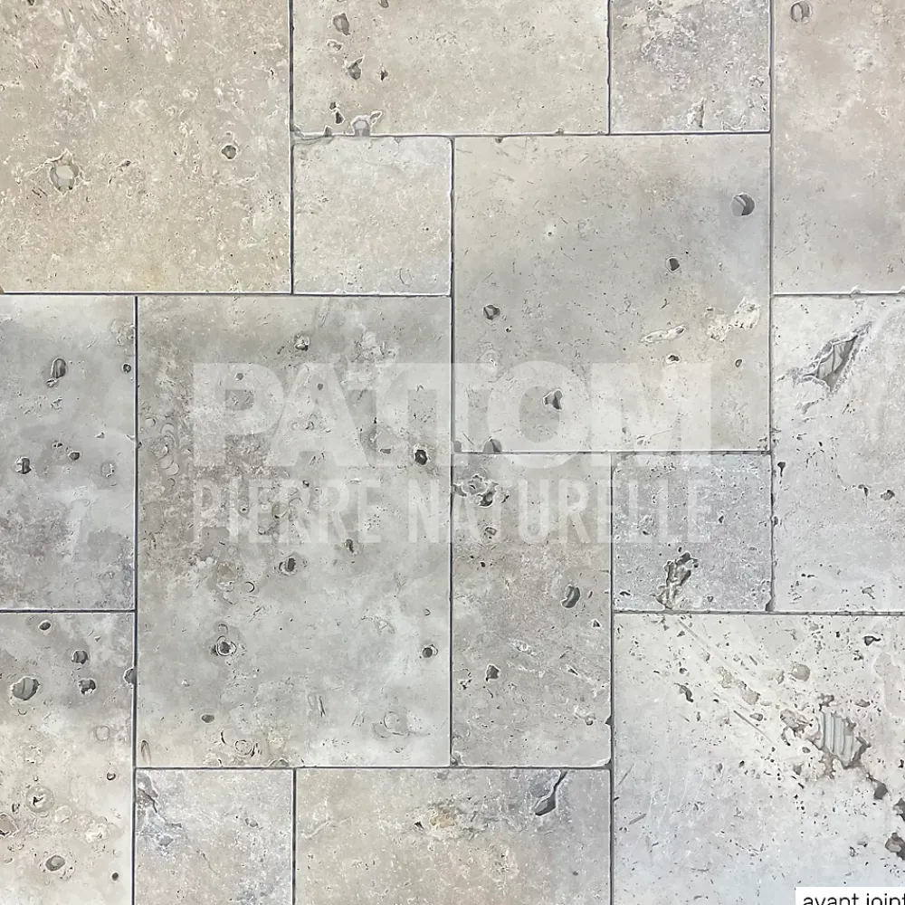 Pattom TRAVERTIN RUSTIC (2nd Choix) , pierre naturelle, Opus 4 formats EP 1,2cm (carton de 0,74m2) - LIVRAISON CHARIOT EMBARQUÉ- Travertin