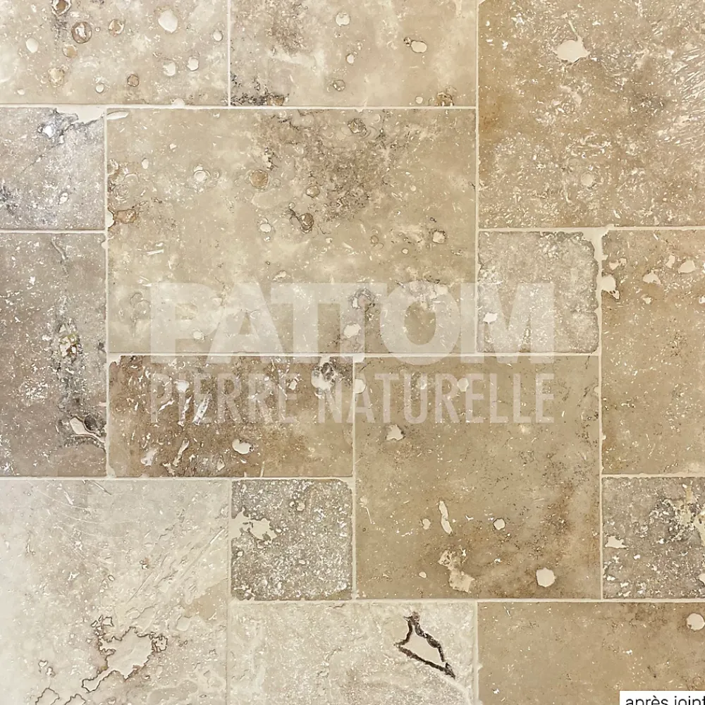 Pattom TRAVERTIN RUSTIC (2nd Choix) , pierre naturelle, Opus 4 formats EP 1,2cm (carton de 0,74m2) - LIVRAISON CHARIOT EMBARQUÉ- Travertin