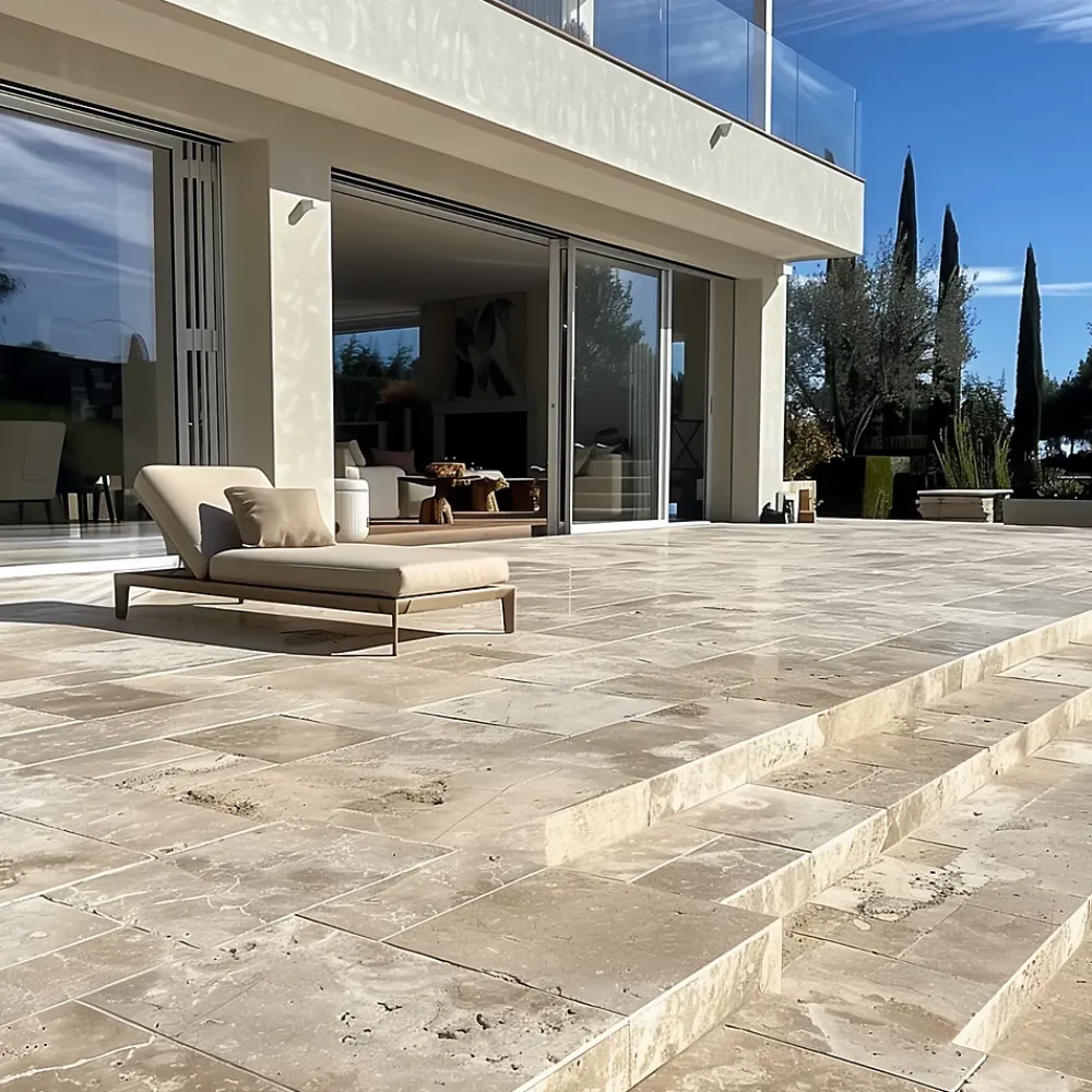 Pattom TRAVERTIN RUSTIC (2nd Choix) , pierre naturelle, Opus 4 formats EP 1,2cm (carton de 0,74m2) - LIVRAISON CHARIOT EMBARQUÉ- Travertin