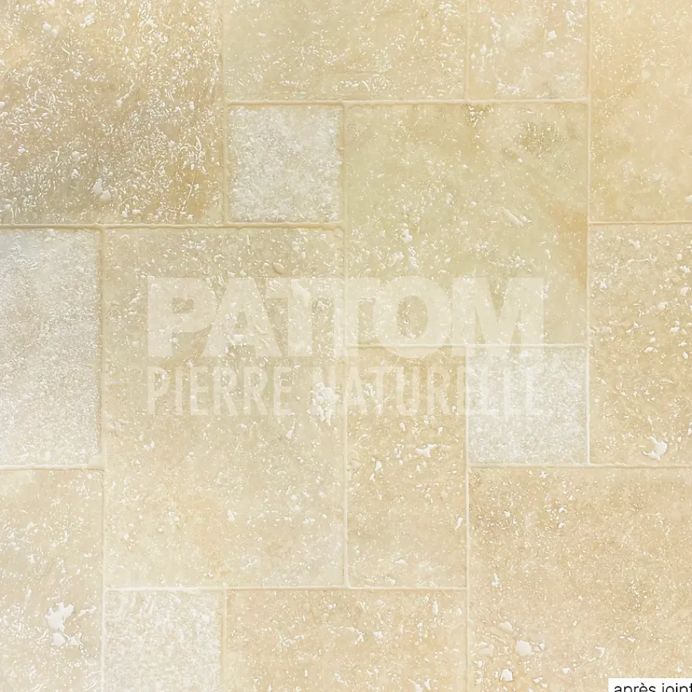 Pattom TRAVERTIN STANDARD LIGHT(1er choix light), pierre naturelle, Opus 4 formats EP 1,2cm (carton de 0,74m2)- LIVRAISON PREMIUM- Travertin