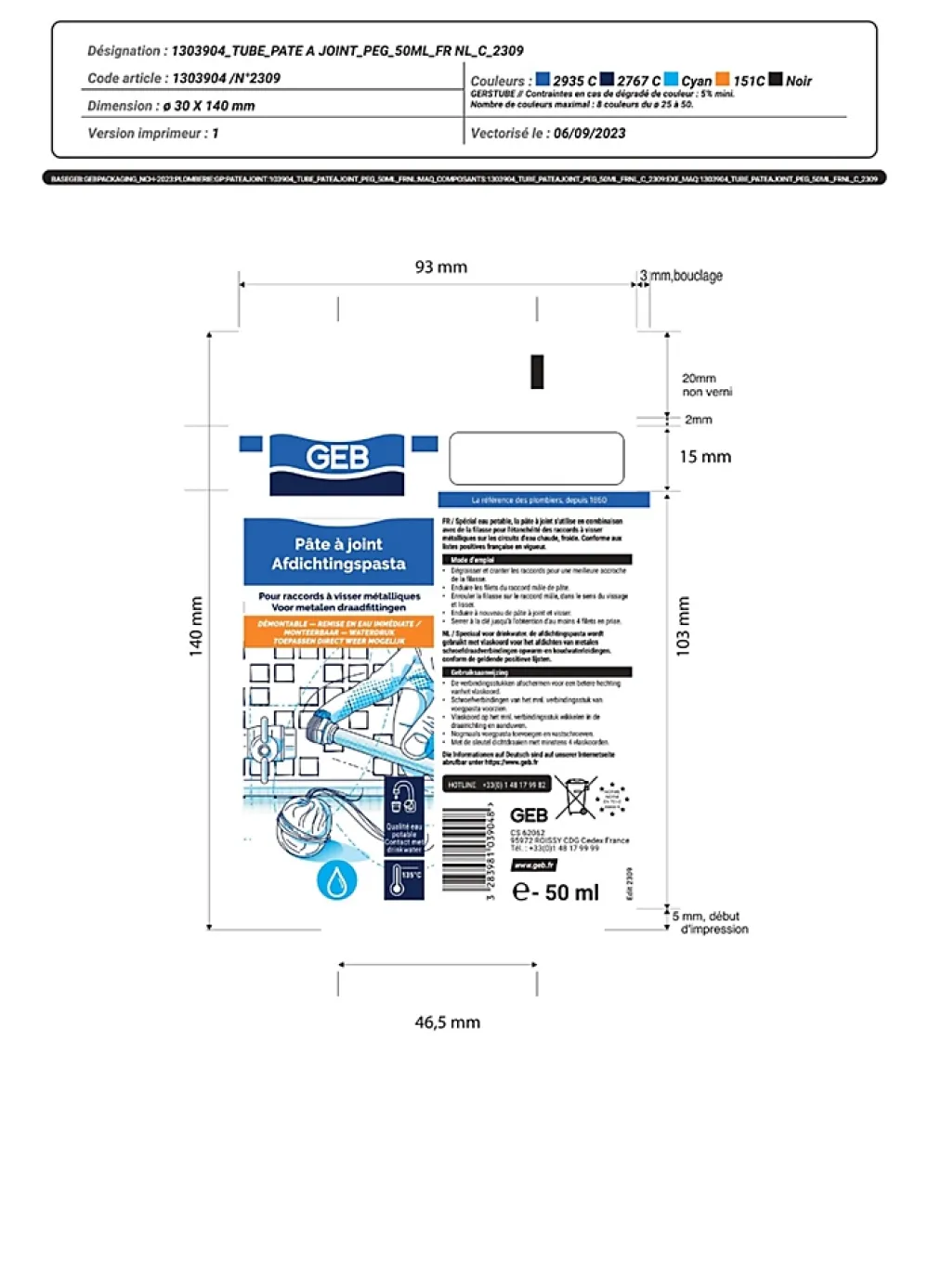 Geb Tube pâte à joints raccords métalliques 50 ml- Ragréage Et Primaire Pour Carrelage