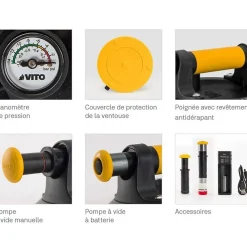 Vito Ventouse à carrelage avec Pompe Diam 200mm Batterie 3,7V 2,0Ah Charge 120Kg- Outils Du Carreleur