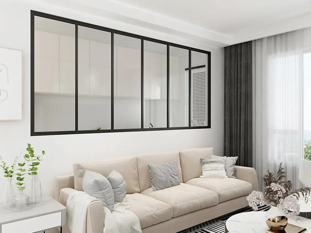 Verrière Factory Verrière<Verrière - 6 Vitrages - L: 233cm H: 125cm - Acier Ultra Fin - Noir Mat (RAL 9005) - Livrée Montée