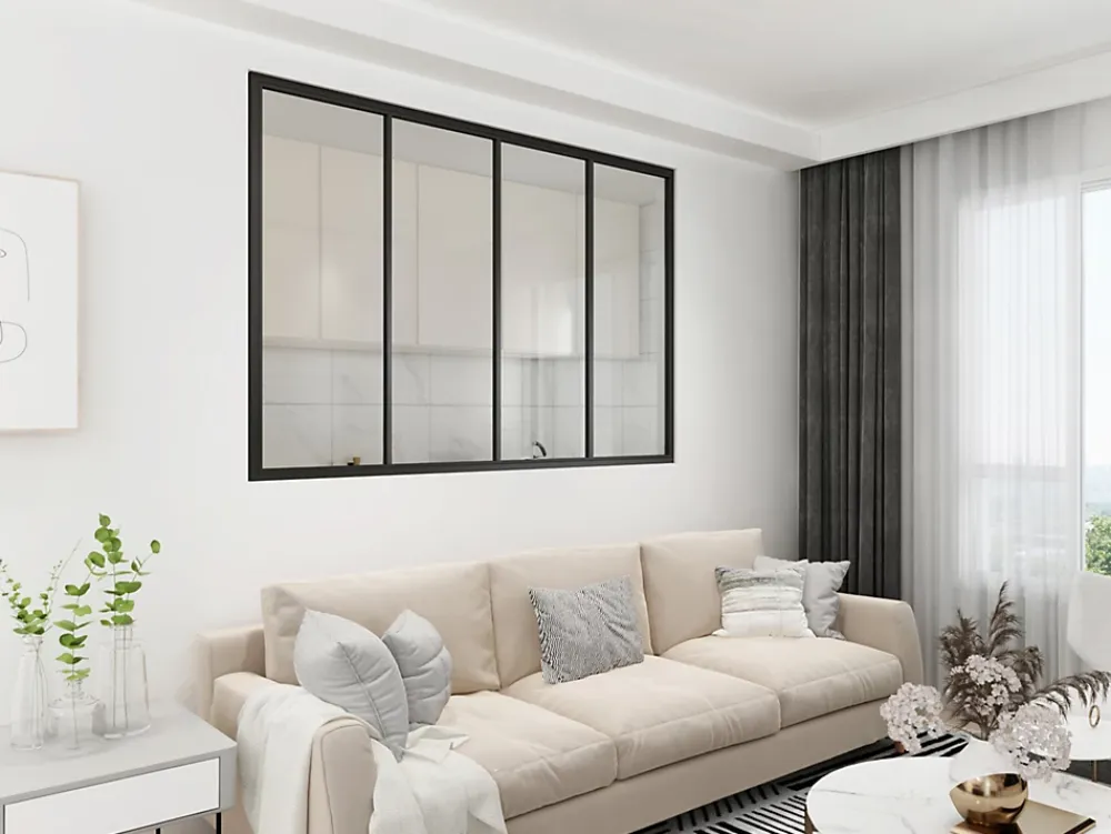 Verrière Factory Verrière<Verrière - 4 Vitrages - L: 157cm H: 115cm - Acier Ultra Fin - Noir Mat (RAL 9005) - Livrée Montée