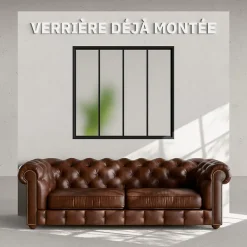 Mon Marché Déco Verrière<Verrière 4 Carreaux - Déjà Montée - Noir Mat - Verre Dépoli