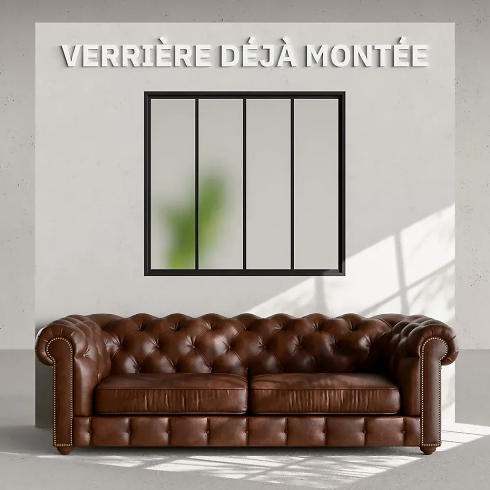 Mon Marché Déco Verrière<Verrière 4 Carreaux - Déjà Montée - Noir Mat - Verre Dépoli