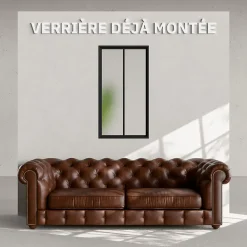 Mon Marché Déco Verrière 2 Carreaux - Déjà Montée - Noir Mat - Verre Dépoli- Verrière