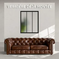 Mon Marché Déco Verrière<Verrière 3 Carreaux - Déjà Montée - Noir Mat - Verre Dépoli
