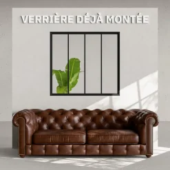 Mon Marché Déco Verrière 4 Carreaux - Déjà Montée - Noir Mat- Verrière